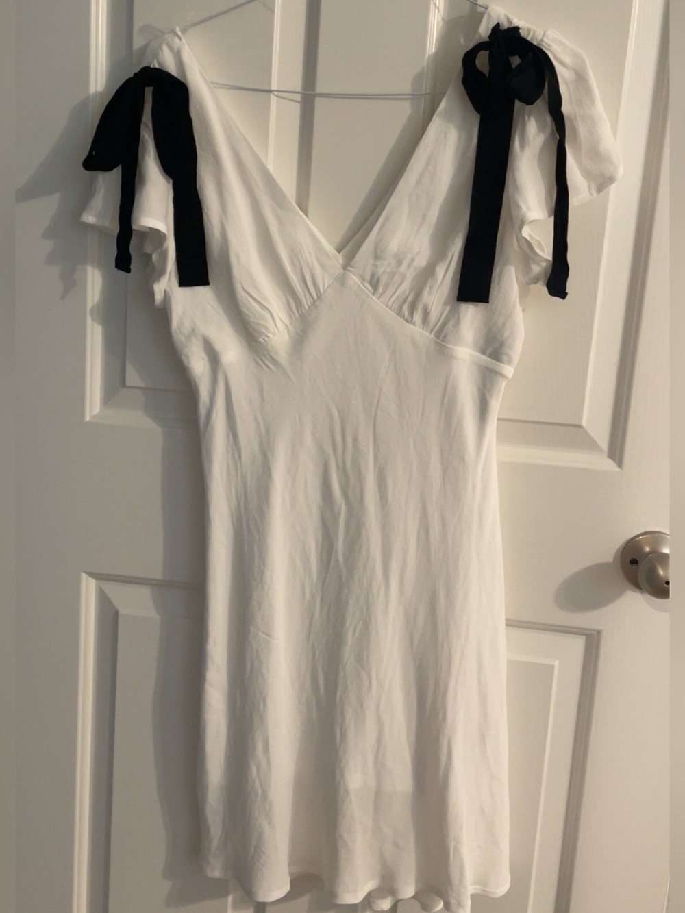 wild fable White V-Neck Tie-Shoulder Mini Dress with Black Straps